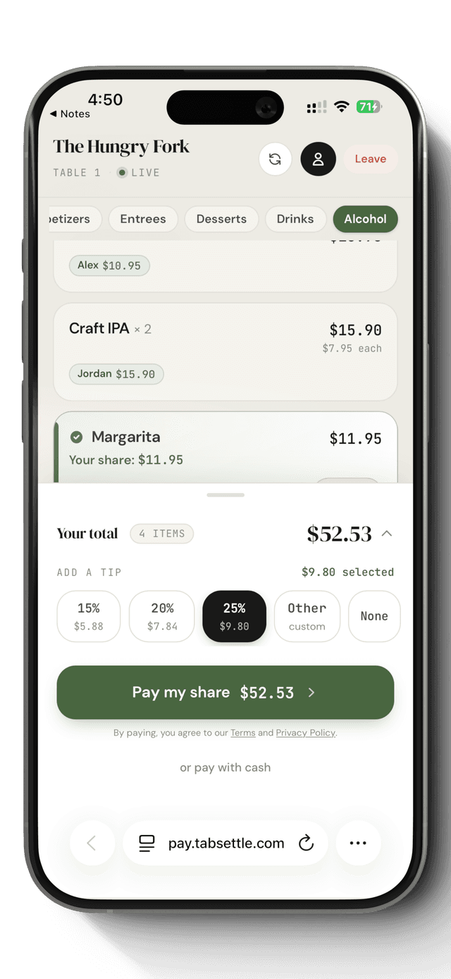 TabSettle guest app — pay my share
